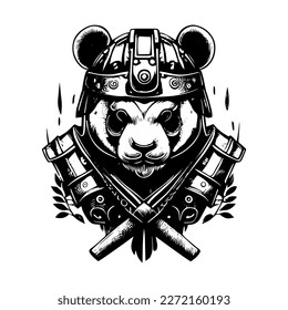 Angry panda illustration logo black and white hand drawn illustration