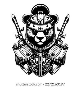 Angry panda illustration logo black and white hand drawn illustration