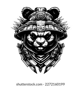 Angry panda illustration logo black and white hand drawn illustration