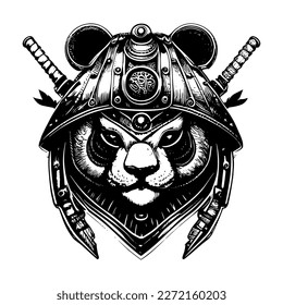 Angry panda illustration logo black and white hand drawn illustration