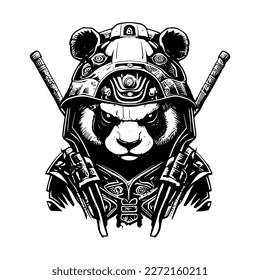 Angry panda illustration logo black and white hand drawn illustration