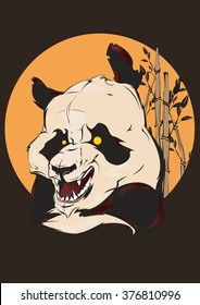 Angry panda. Print on t-shirt - angry panda with bamboo.