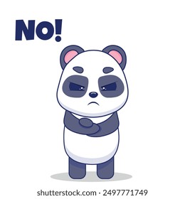 Angry panda says no. Isolated vector illustration in kawaii style.