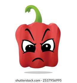 angry paprika mascot character illustration. cute, playful, tasty, and delicious concept. traditional asian herbs, indonesian culinary, plant, medicine, and spices themes 