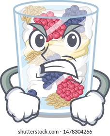 Angry parfait above the wooden table mascot