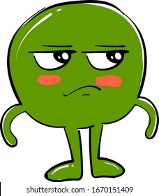 Angry pea, illustration, vector on white background.