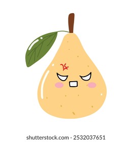 angry pear fruit character expression. emoticon element