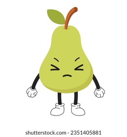 Angry pear kawaii cartoon character. Vector illustration