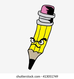 angry pencil cartoon illustration isolated on white