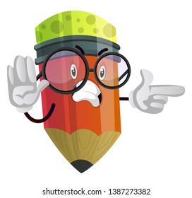Angry pencil is pointing at something illustration vector on white background