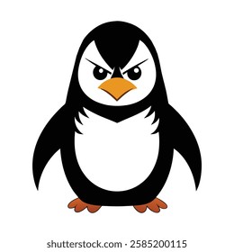 angry Penguin color vector illustration on white background