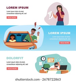 Pessoas irritadas. personagens gritando, banners de fala expressivos. gráfico vetorial.
