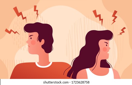 Angry people quarrel. The young couple quarreled and did not want to talk about it. Psychological concept of family quarrel and home conflict