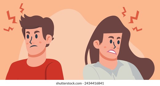 Angry people quarrel. The young couple quarreled and did not want to talk about it. Psychological concept of family quarrel and home conflict