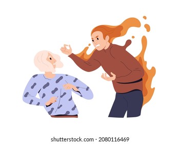 Angry people quarreling. Conflict between aggressive women in anger and rage. Fight of annoyed irritated characters shouting and screaming. Flat vector illustration isolated on white background