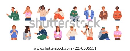 Angry people in rage, anger. Aggressive annoyed disappointed expressions set. Irritated discontent grumpy character with negative emotion. Flat graphic vector illustration isolated on white background