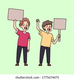 angry people rallying protest cute cartoon illustration	
