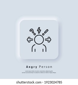 Angry Person Icon. Headache Glyph Icon. Anger And Irritation. Frustration. Aggression Icons. Occupational Stress. Emotional Stress Symptom. Nervous Tension. Vector. Neumorphic UI UX