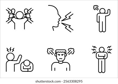 Angry person icon set. Frustration, burnout, furious. vector illustration on white background