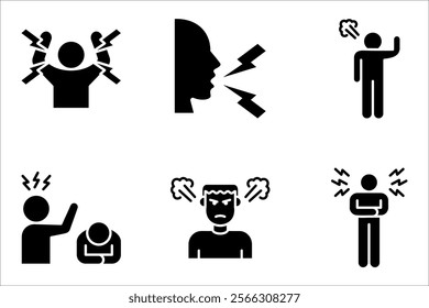 Angry person icon set. Frustration, burnout, furious. vector illustration on white background