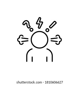Angry person line icon. Steam is coming out from ears. Frustration, burnout, furious. Annoyed man. Stress symptom. Vector on isolated white background. EPS 10