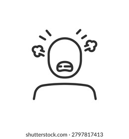 Angry person, linear icon. Anger, frustration and emotional stress. Line with editable stroke.