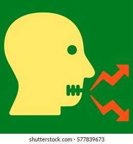Angry Person Shout vector icon. Flat bicolor orange and yellow symbol. Pictogram is isolated on a green background. Designed for web and software interfaces.