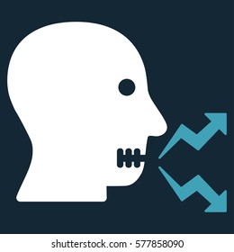 Angry Person Shout vector icon. Flat bicolor blue and white symbol. Pictogram is isolated on a dark blue background. Designed for web and software interfaces.