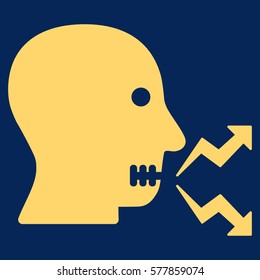 Angry Person Shout vector icon. Flat yellow symbol. Pictogram is isolated on a blue background. Designed for web and software interfaces.