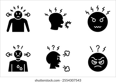 Angry person Stress or anxiety icon set symbol. Frustration, emotion, burnout, furious concept, with a white background.