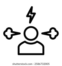 Angry person vector icon with frustration symbols. Editable stroke.