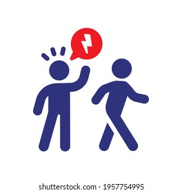 Angry Persons Fight And One Of Them Walk Away To Avoid Conflict. Vector Icon. 