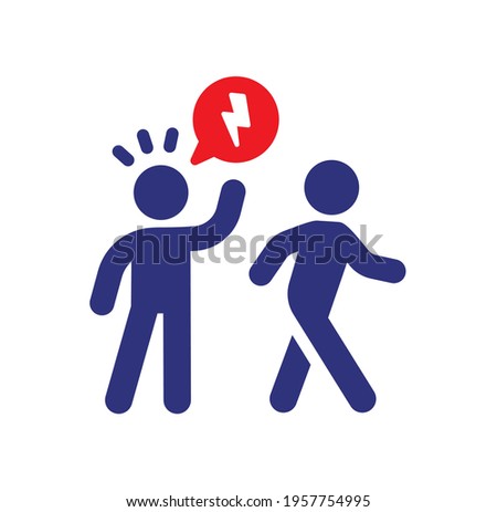 Angry persons fight and one of them walk away to avoid conflict. Vector icon. 