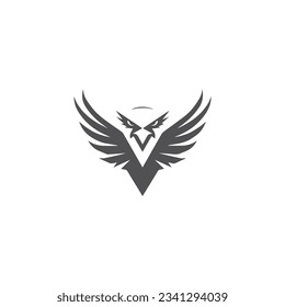 Angraue Phoenix-Logo, Vektorgrafik, schwarzes Phoenix-Kopflogo einzeln auf dem Hintergrund, Vorlage für moderne und kreative Logos, Logo für griechische Mythologie-Vögel