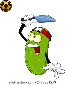Angry Pickle Cartoon Character Playing Pickleball. Vector Hand Drawn Illustration Isolated On Transparent Background
