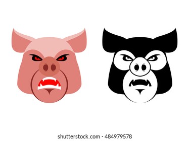 Angry pig. Aggressive wild boar. Logo big hog. grumpy farm animal. emblem for sports team