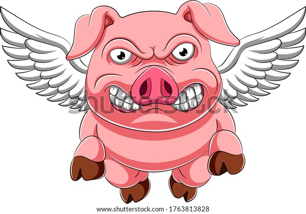 Angry Pig Cartoon Flying of illustration