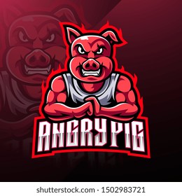 Angry pig esport mascot logo design