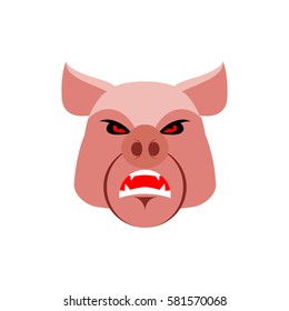 Angry pig. Evil boar. grumpy hog. Aggressive piggy