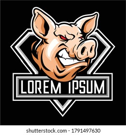 Angry Pig head cartoon character vector badge logo template