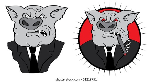 Angry pig with human suit.Vector symbol of  cruel business