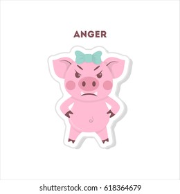 Angry pig sticker. Isolated cute sticker on white background.