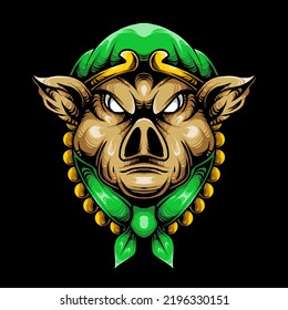 Angry Pig Zhu Bajie Head Vector Illustration