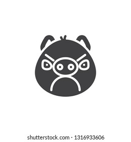 Angry piggy face emoticon vector icon. filled flat sign for mobile concept and web design. Doubtful piggy face emoji glyph icon. Pig year zodiac symbol logo illustration. Pixel perfect vector graphics