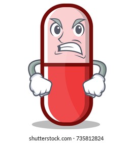 Angry pill capsule cartoon character