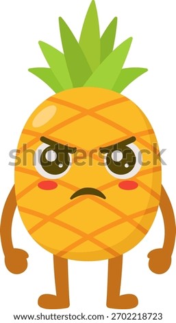 Angry Pineapple Cartoon Character Flat Illustration