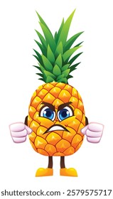 Angry pineapple character with clenched fists, expressing frustration. Vector cartoon illustration