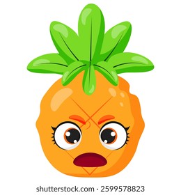 Angry pineapple character with expressive eyes and a surprised face. Perfect for food-related designs, emotions in graphics, tropical-themed projects, branding, and creative illustrations