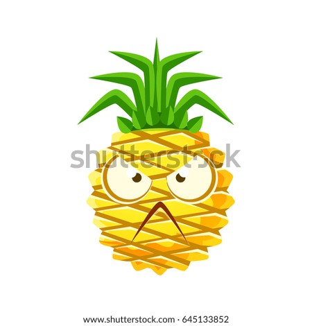 Angry pineapple face. Cute cartoon emoji character vector Illustration