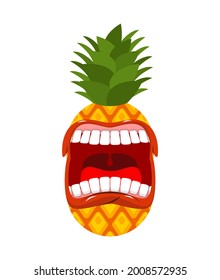 Angry pineapple screams isolated. Evil fruit vector illustration